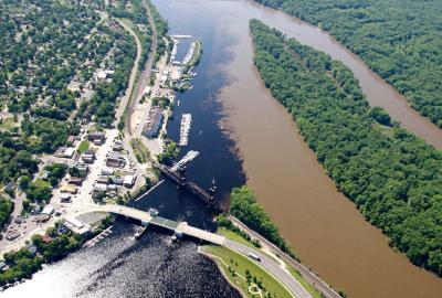 Aerial view of river confluence